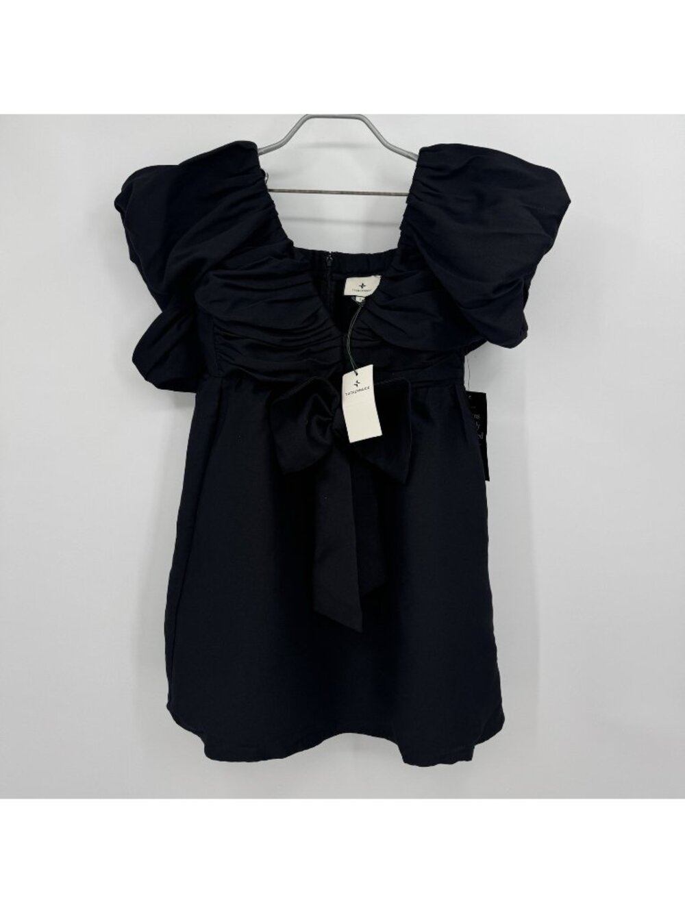 Tuckernuck Black Brooke Mini Bow Dress sz S Puff Sleeve Babydoll Cocktail Party